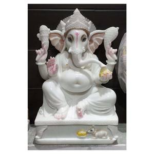 White Marble Ganpati Bappa Moray Statue - Product Image 1
