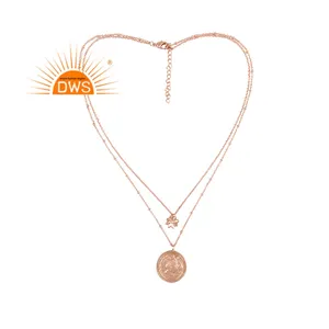 Trendy Top Selling Rose Gold On Brass Double Chain Pendant Necklace For Women Jewelry Supplier
