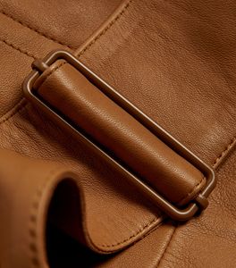 Camel-Chaqueta de piel de cordero con cierre de botón y cinturón para mujer, moda informal, Color 100% - Product Image 3