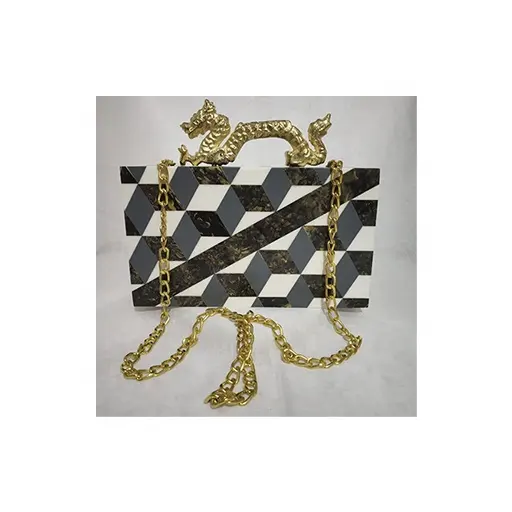 Metal Long Chain Resin and Stone Evening Clutch Bags and Purse for Women