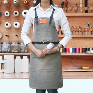 Custom LOGO Cafe Workwear Sling <b>Apron</b> Fashion <b>Denim</b> Canvas Leather <b>Apron</b> - Product Image 5