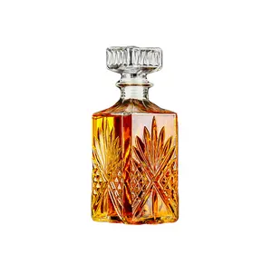 Bouteille de liqueur en verre super silex, 500ml, design unique, carré brillant, avec bouchon en verre, bouteille de brandy, 700ml