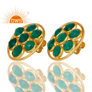 Boucles d'oreilles en pierre précieuse d'onyx vert, bijou à la mode, plaqué or, argent Sterling, fait à la main, vente en gros - Product Image 2