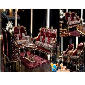 White Gold ชุดโซฟาหุ้มหนัง PU สำหรับห้องนั่งเล่น,เฟอร์นิเจอร์ห้องนั่งเล่นไม้แกะสลักทนทานสีขาวทองหรูหราขนาด8ที่นั่ง - Product Image 1