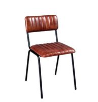 Chaise de salle à manger moderne de luxe en cuir véritable avec pieds en métal industriels et coussin côtelé, ensemble de meubles de salle à manger et de maison