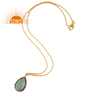Diseñador Aqua Calcedonia colgante hecho a mano 18K chapado en oro 925 Collar de plata Joyería Al por mayor colección clásica - Product Image 2
