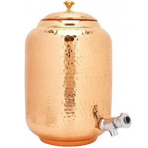质量最好的5升锤打重型铜水容器罐，带玻璃
