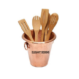 Porte-ustensiles en acier galvanisé avec manche en bois Vaisselle de cuisine ovale Porte-ustensiles en métal fantaisie à quatre cloisons - Product Image 4