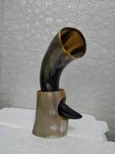 Corne à boire de style animal nautique Viking X-Large avec support 5-6 ''en laiton haut bordure mariage garçons d'honneur cadeau - Product Image 3