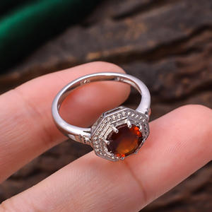 Granate de Hessonita Natural, Plata de Ley 92,5, piedra preciosa de forma redonda facetada, anillo de 3,6 gramos, último diseño Simple, regalo bonito para mujer - Product Image 2