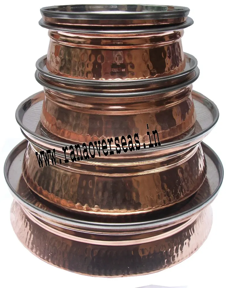 Copper Steel Serving Dish Pot Bowls with Lid Dishes & Plates Restaurant Serving Supplies Rice Dish Solid Pattern Metal Kitchen