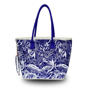 Sac de plage en jute imprimé fleurs avec longues poignées d'épaule |     Sac fourre-tout personnalisable en tissu écologique - Product Image 6