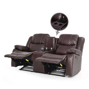 Sillón reclinable moderno Cadiz de cuero genuino diseño de dos plazas - Product Image 4