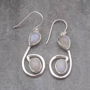 Pendiente de Plata de Ley 925 con piedra lunar, arcoíris, joyería fina - Product Image 2