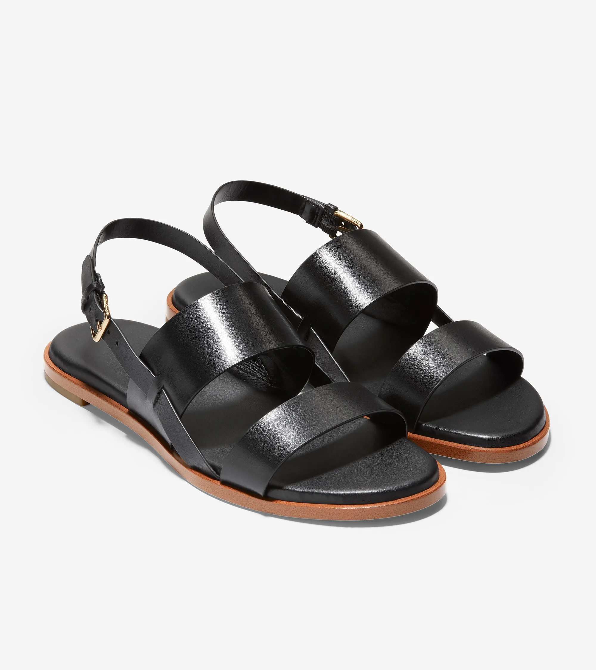 Ladies flat sandals beautiful shinning black color open toe buckle strap women flats ankle strap sandals shoes