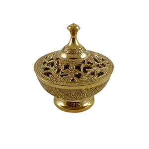 Quemador Bakhoor de incienso de latón de diseño atractivo con mango Quemador Oud de color dorado del fabricante en India - Product Image 3