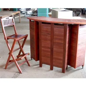 ชุดบาร์ไม้แบบพับได้,โต๊ะบาร์และเก้าอี้บาร์ทำจากไม้แข็งแรงเบงกอล Kirai