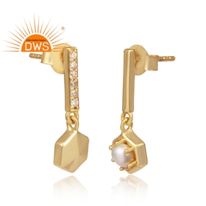 Boucles d'oreilles pendantes en Zircon blanc, bijoux de styliste, en perles précieuses, plaqué or 925 - Product Image 2