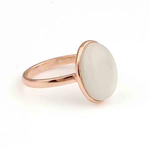 Anillo fino de plata de ley de forma ovalada chapado en oro rosa hecho a mano delicado de piedra lunar blanca Natural de 10x14mm para mujer - Product Image 2