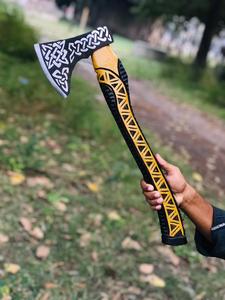 Handmade Custom Foraged HC 5160 Damascus Steel Tomahawk Industrial Viking Age Inspired Hatchet <b>Wood</b> Hickory <b>Axe</b> Head Etched - Product Image 2