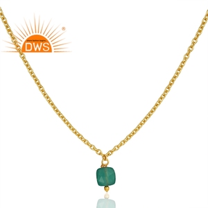 Green Onyx Gemstone <b>Necklace</b> Designer Silver 925 18k Gold Plated <b>Long</b> Chain <b>Necklace</b> Supplier Jewelry - Product Image 1