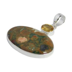 Colgante de Plata de Ley 925 Unisex, joyería fina clásica, jaspe de selva tropical con corte esmeralda, colgantes de regalo de fiesta personalizados - Product Image 1