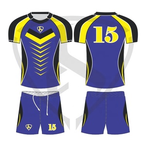 Ensemble de maillot de rugby personnalisé sublimé pour homme, bordeaux et noir, manches courtes, anti-humidité, coupe athlétique, short à cordon de serrage, numéro d'équipe 1 - Product Image 2