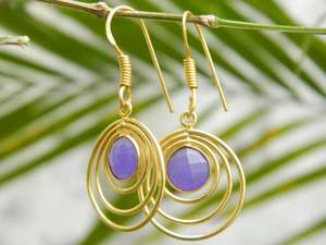 Boucles d'oreilles pendantes faites à la main en argent sterling 92.5 plaqué or avec perles de pierres précieuses à facettes en calcédoine naturelle pour les cadeaux de mariage - Product Image 2
