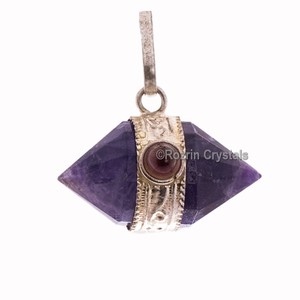 Buy Online Amethyst Double Point Pendants with Garvet : Amethyst Double Point Pendants with Garvet For Sale - Product Image 1