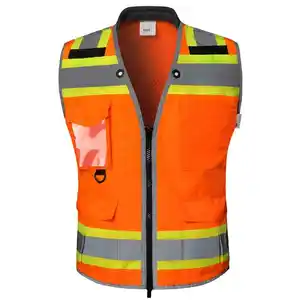Chaleco de seguridad de alta visibilidad para trabajadores, ropa reflectante de trabajo con múltiples bolsillos, color Naranja