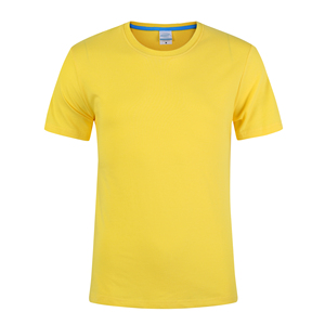 Color sólido Amarillo High Crew Camiseta Gimnasio Camisa de manga regular Cuello redondo Deportes Diseño de verano Camiseta de gran tamaño - Product Image 3
