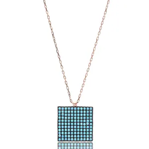 Liontin Bentuk Persegi Batu Nano Turquoise Grosir Buatan Tangan 925 Perhiasan Perak Murni