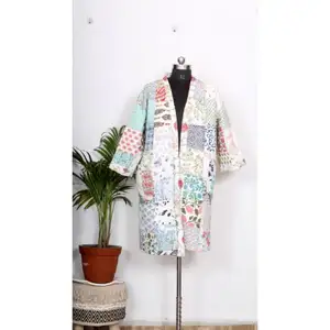 Robe kimono feminino estampado à mão, robe de verão tamanho livre, kimono, roupa noturna, 100% puro algodão