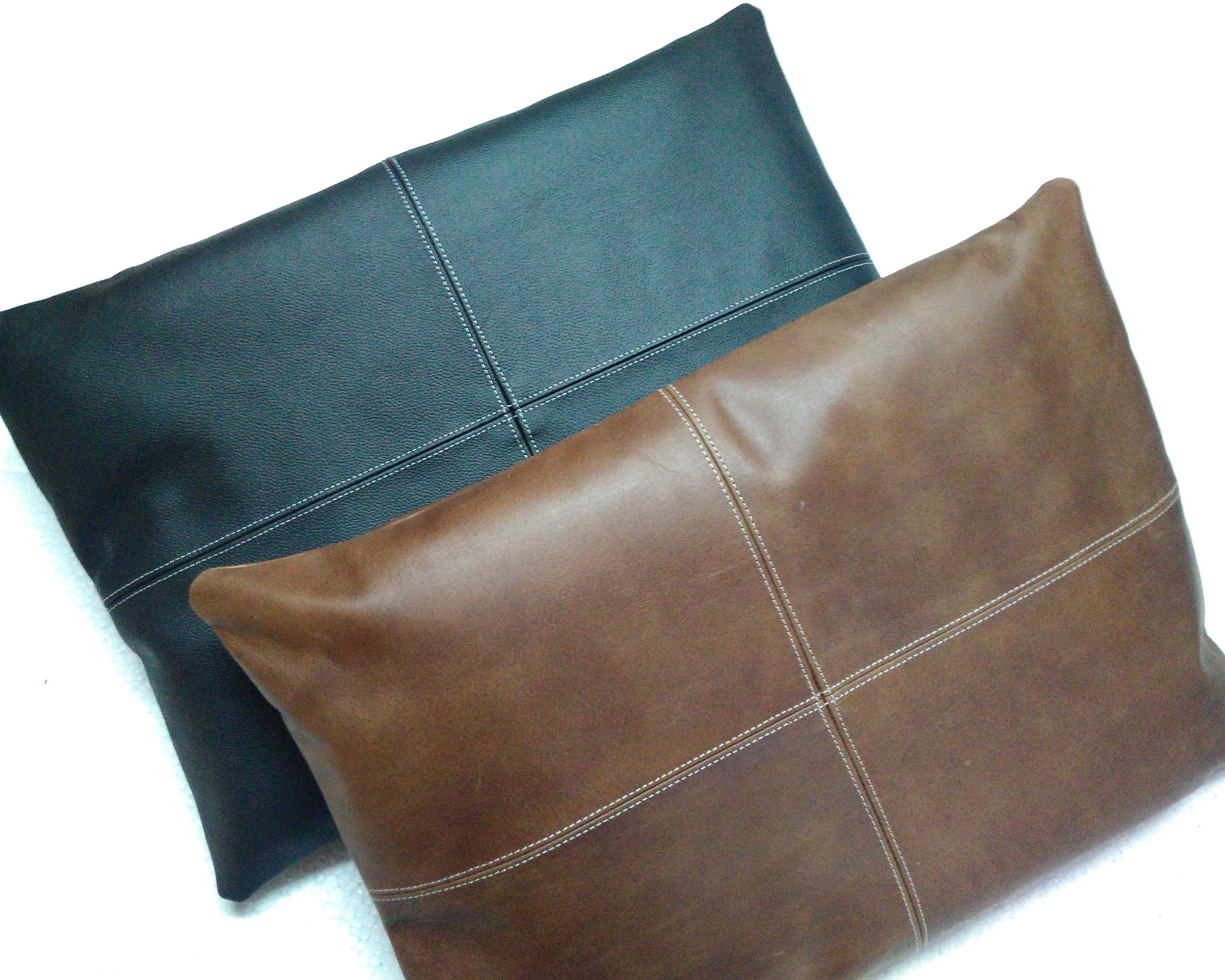 Vintage Brown Leather Modern Pillow Cover Square Luxury Cushion Case Durable Shell for Couch Sofa Bed Living Room