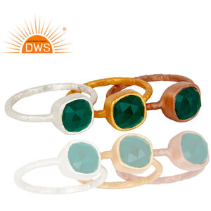 แหวนตอกสีเงินสเตอร์ลิงสีเหลืองโรสโกลด์อัญมณีสีเขียวพลอยนิลสำหรับเป็นของขวัญสำหรับผู้หญิง - Product Image 3