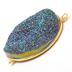 High Quality 925 Sterling Silver <b>Green</b> Titanium Druzy <b>Glitter</b> Pendant Gemstone Jewelry with Gold <b>Top</b> Suppliers - Product Image 4