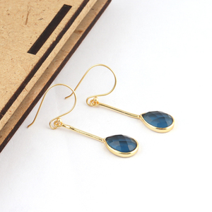 El más nuevo diseño facetado en forma de pera de Londres de cuarzo azul de la gota Pendiente de oro/plata plateado caliente chicas personalidad gota pendiente - Product Image 3