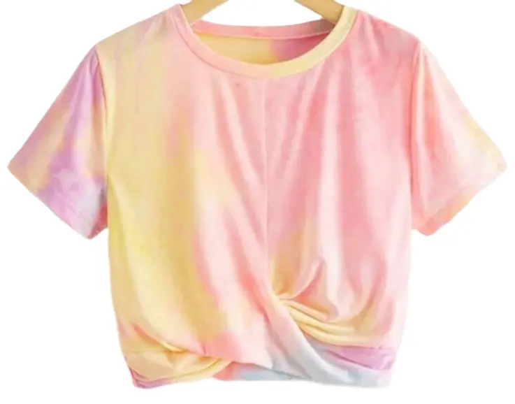 Tie-Dye Unregelmäßigen Kurzen Ärmeln Oansatz Casual T-shirt Für Frauen/Damen Aus Bangladesch in einen günstigen preis