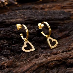 Bijoux fins pour femmes à la mode Zircon blanc Designer Pave 925 argent Sterling plaqué or 18 carats breloque coeur demi cerceau fêtes - Product Image 2