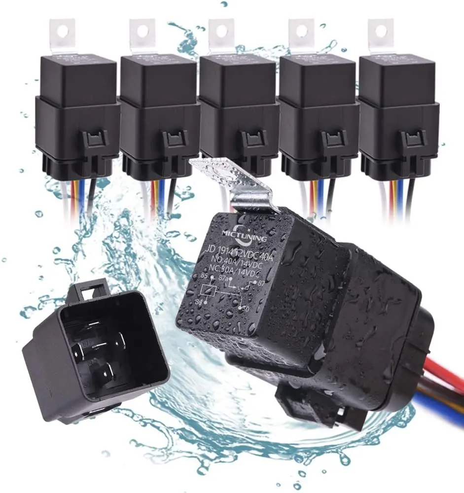 MICTUNING Car Accessories SPDT Style Automotive 16AWG 14AWG 12V 5 Pin Waterproof Relay Harness Set