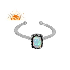 Ethiopian Opal Gemstone Ring Jewelry Supplier Indian Oxidized 925 Sterling Silver Antique Ring