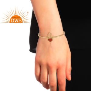 Fashion Designer Hamsa Hand <b>Cuff</b> Bangle Red Onyx Gemstone Set Gold Plated <b>Silver</b> 925 Bangle Jewelry Supplier - Product Image 4