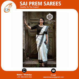 ชุดส่าหรีผ้าลินินพิมพ์ลายดิจิตอลจากนักออกแบบผ้าลินินผ้าฝ้ายที่ดีที่สุดสำหรับผู้ใหญ่ที่กำลังมาแรงจากอินเดียสำหรับโอกาสพิเศษ - Product Image 6