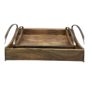 Plateau de service rectangulaire en bois, vaisselle de qualité supérieure, ensemble de 2 plateaux de service de tailles différentes - Product Image 6
