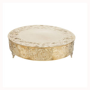 Antique-Finished Multi-Functional Cake Stand Rounded Restaurant Serving Rack for Hotels Embossed Border Cake Stand Made of Metal - Product Image 1