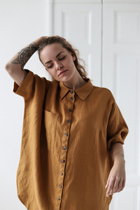 Áo sơ mi nữ thời trang bán buôn 100% vải lanh, chất liệu lanh tự nhiên, dáng rộng, size duy nhất - Product Image 4