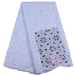 African Dry Lace Fabrics High Quality Cotton Lace For Women Party Dress With Stones New African White Lace Farbics 1654