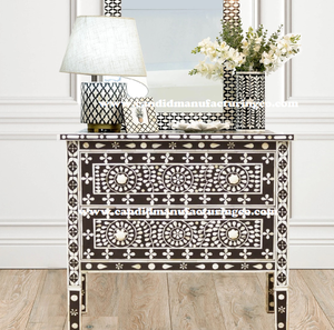 Tiroir de luxe en incrustation d'os Tiroirs de coffre Meubles de salon de ferme Taille personnalisable florale noire - Product Image 4