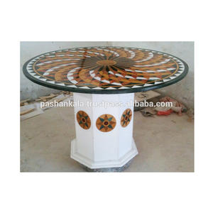 Haut de Table différents, incrustation de pierres artificielles, avec Base en marbre - Product Image 1