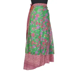 Groothandelsprijs Hoge Kwaliteit Indiase Zijden Wikkelrokken Halter Sarong Bohemian Magic Wrap Rok Vintage Zijde Sari Dubbele Laag